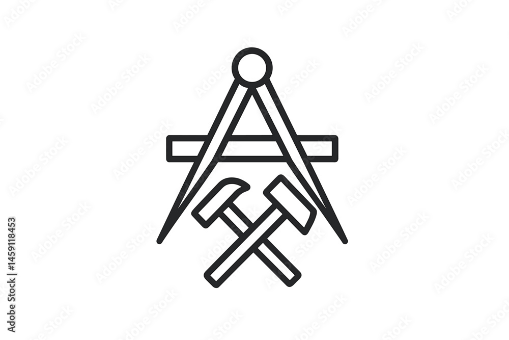 Aufkleber vector illustration of a compass and tools representing craftsmanship and precision in design
