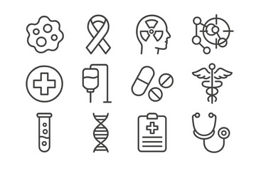 Health and medicine vector illustrations featuring various medical symbols and icons for healthcare design