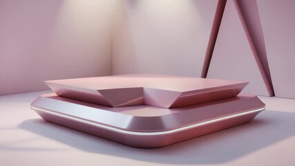 Ai abstract render featuring a Pink platform used as a product display interior podium with an empty section for awards ceremony, ideal for product recommendation or promotion on a pink pastel