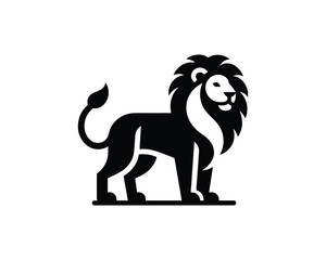 Playful Minimal Lion Full Body Logo in Clean Black and White Design