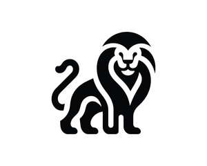 Clean and Playful Lion Full Body Logo in Black and White