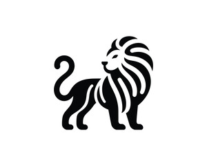 Simple Lion Full Body Iconic Logo in Clean Black and White