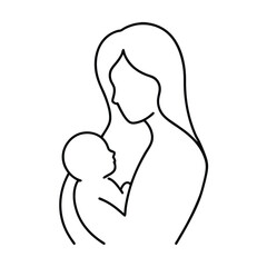 mother and baby, minimalist one-line, line art illustration