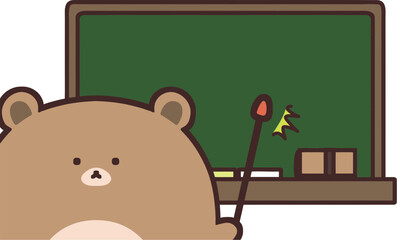 指示棒で黒板を指すかわいいクマ