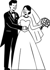 Happy Newlywed Couple in Formal Wear Illustration