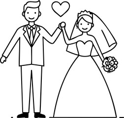 Line Art Wedding Couple Holding Hands with Heart