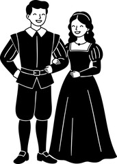 Historical Couple in Period Costumes Illustration