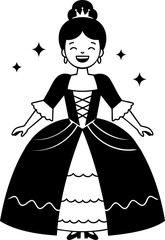 Joyful Princess in Ballgown with Crown Illustration