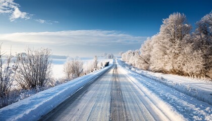 Obraz premium winter landscape country road and snow