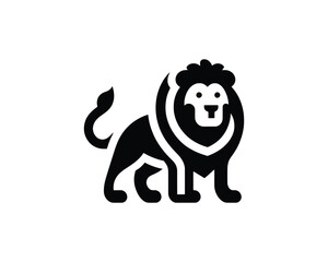 Clean Playful Lion Full Body Icon in Bold Black and White Design