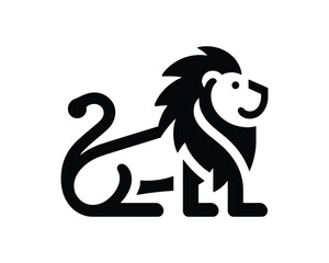 Iconic Full Body Lion Logo in Playful Black and White Design