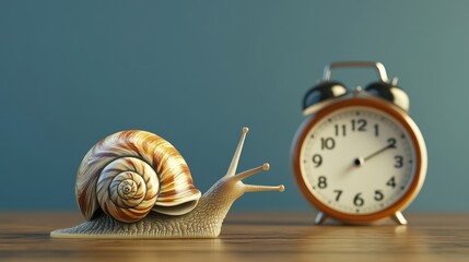 Snail and alarm clock, slow pace of time