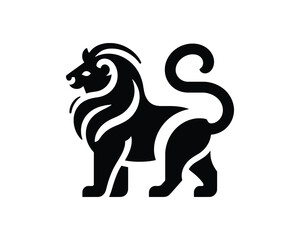 Full Body Lion Logo in Iconic Playful Black and White Minimal Design