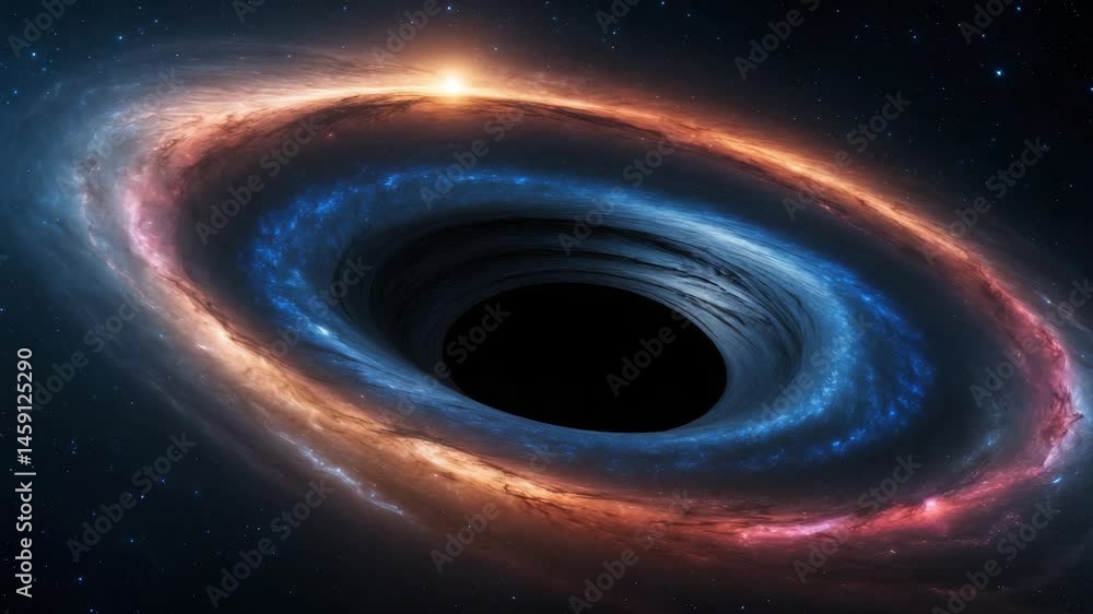 Poster deep space features messier 87 with the first image of a black hole and wormhole, elements from ai