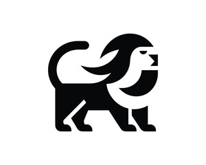 Minimal Lion Full Body Logo in Black and White Playful Design