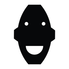 black and white robot cartoon head .Minimalist Smiling Robot Face Icon – Black Silhouette Vector