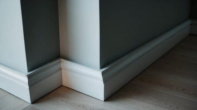 Elaborate crown molding and plinth highlighted in corner flooring details.