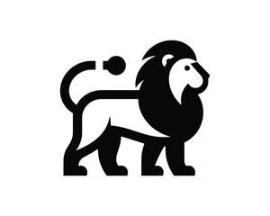 Playful Black and White Lion Logo in Iconic Minimal Full Body Style
