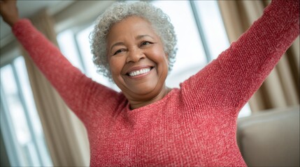 Senior woman energizes her day with resistance band exercise