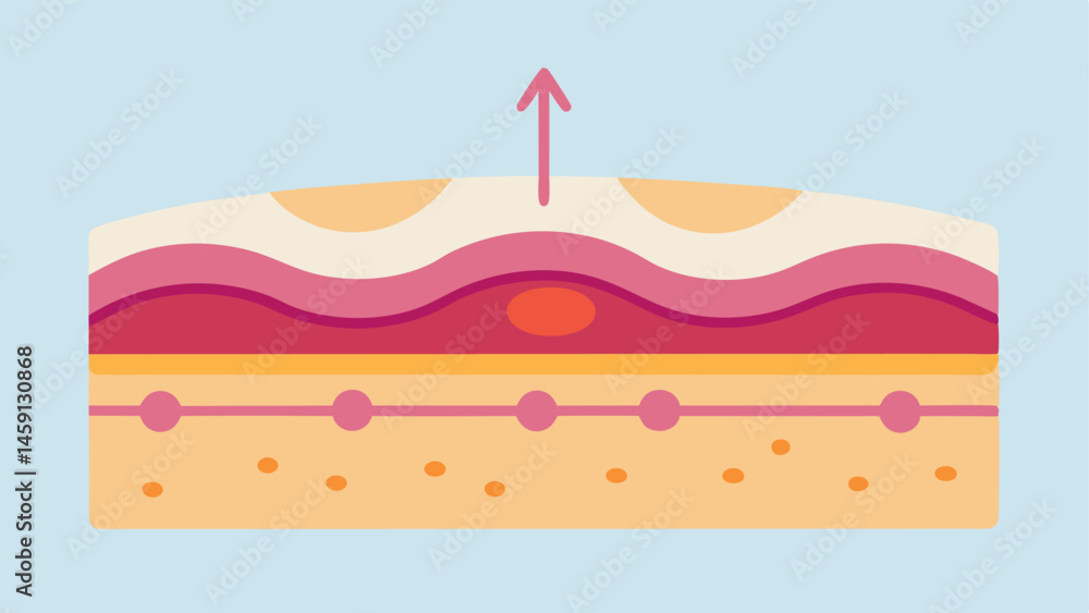 Poster layered skin structure a crosssection view of skin layers highlighting improvements with arrows indi