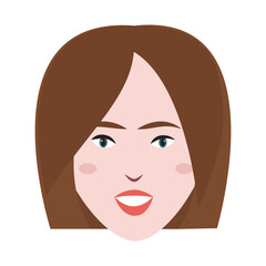 Cartoon face of smiling woman with long brown straight hair.