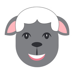 Cartoon sheep head with white top and gray smiling face.