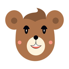 Fototapeta premium Teddy bear cartoon face with brown fur and happy smile.