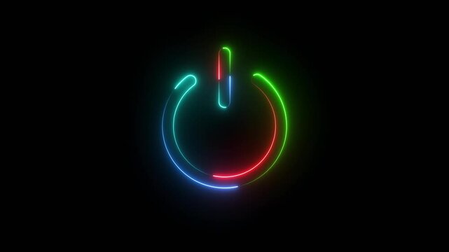 Neon glowing power button icon animation. Neon light power button turning on and off 4k video.