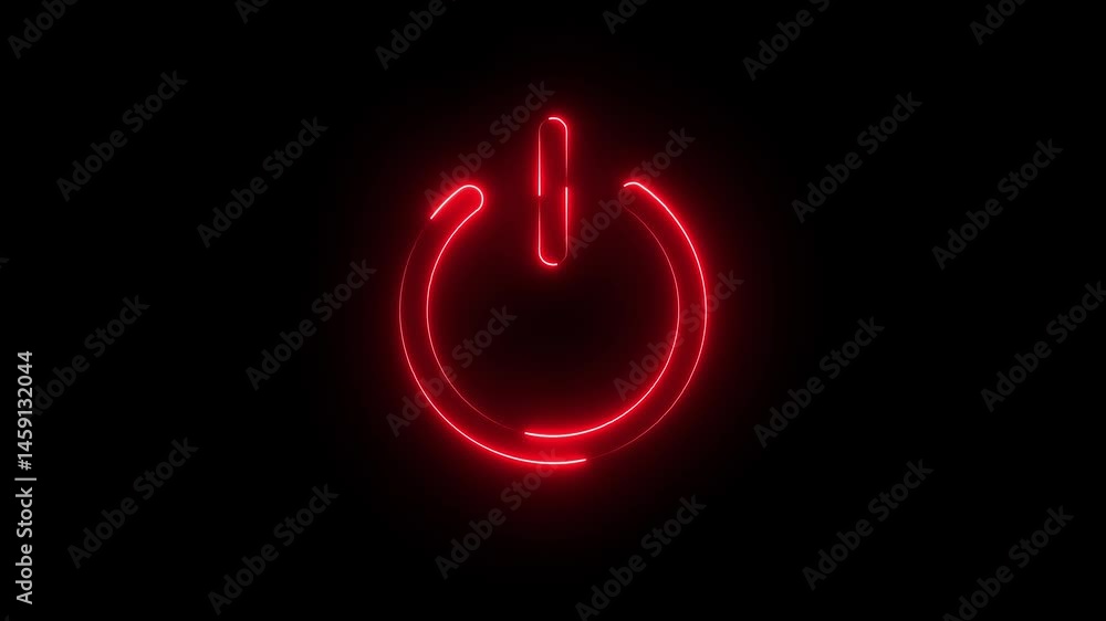 Poster neon glowing power button icon animation. neon light power button turning on and off 4k video.