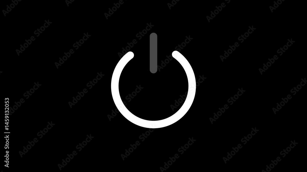 Poster glowing power button icon animated on a black background ,the appearance of the cyan neon symbol pow
