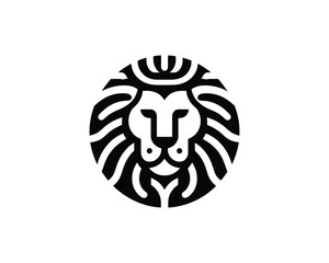 Minimal Black and White Lion Head Logo in Playful Iconic Design