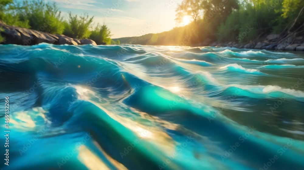 Poster flowing water surface with wavy patterns.