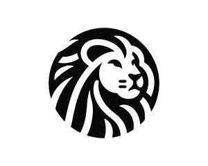 Simple Iconic Lion Head Logo in Black and White Clean Playful Style