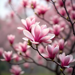 Pink blossom tree branch closeup
