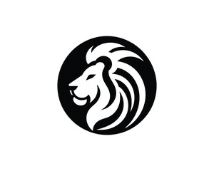 Fototapeta premium Playful Black and White Lion Head Icon Logo in Minimalist Design