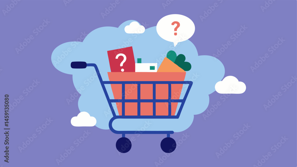 Poster shopping cart with thought bubble a shopping cart filled with various items shown alongside a large 