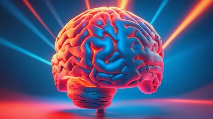 Ai depiction of the human brain with the pons highlighted in red, overseeing breathing, sleep, and inter-regional communication.