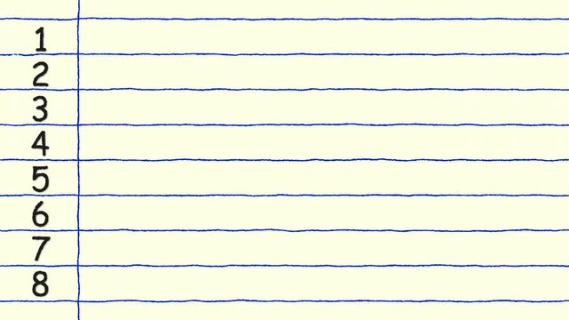 Hand Drawn Numbered List Animation On Lined Paper Looping