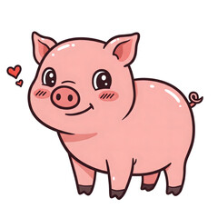 Fototapeta premium Adorable pink cartoon pig with a happy expression and curly tail stands cheerfully
