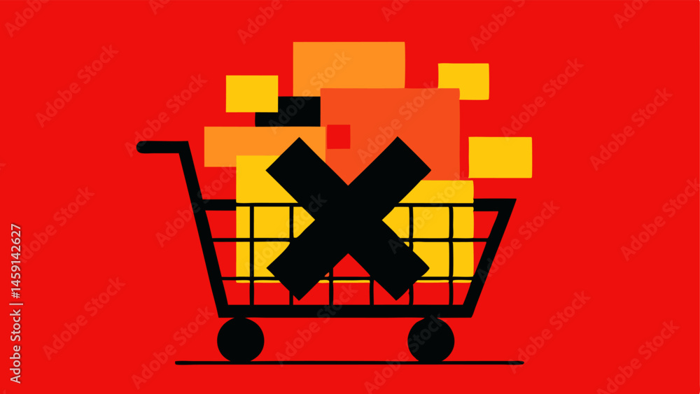 Poster shopping carts an illustrated shopping cart filled with empty boxes and a large red x over it convey