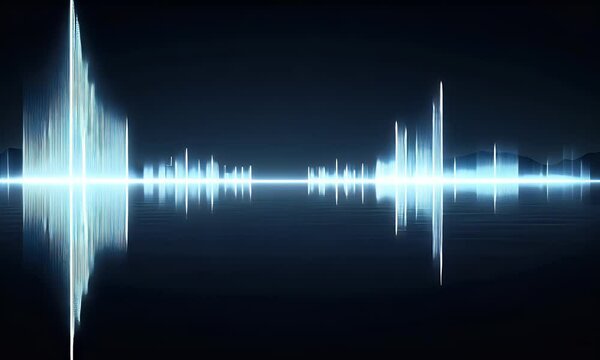 Abstract Waveform Visualization in Blue Light Reflecting on Dark Surface with Digital Depth Video Animation