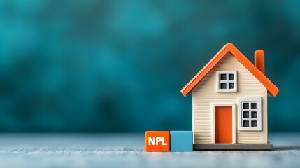 Fototapeta na wymiar Home model with NPL blocks, symbolizing the link between housing and finance