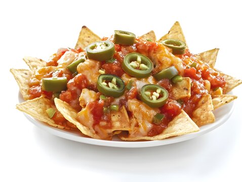 Delicious Vegetarian Tex-Mex Nachos: Crispy Tortilla Chips with Spicy Salsa, Melted Cheese, and Jalape&ntilde;os - Perfect Party Food Platter