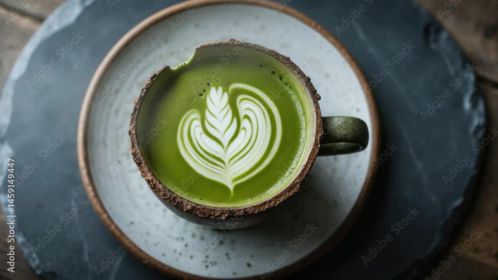 Poster overhead view of a mug filled with latte.