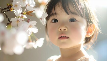 Fototapeta premium 美しい日本人の女の子のモデルの顔のクローズアップ