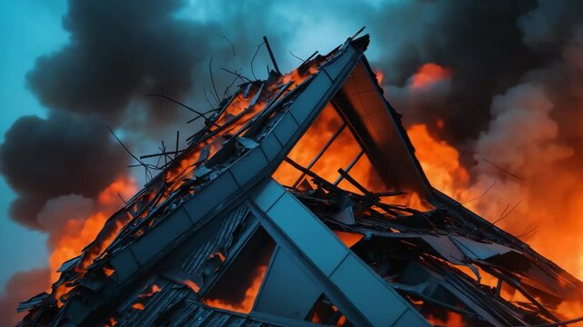 The roof of a new building was partially ruined by fire.