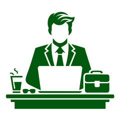 Businessman Working on Laptop at Office Desk: A Professional Business Icon
