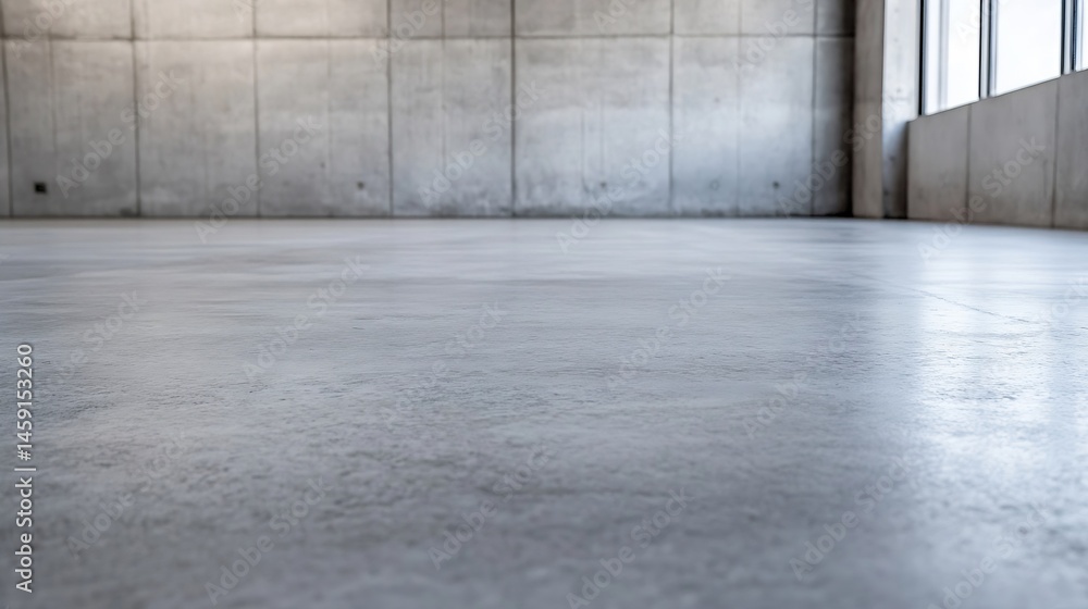 Poster empty modern room with polished concrete floor and large window, showcasing minimalist interior desi