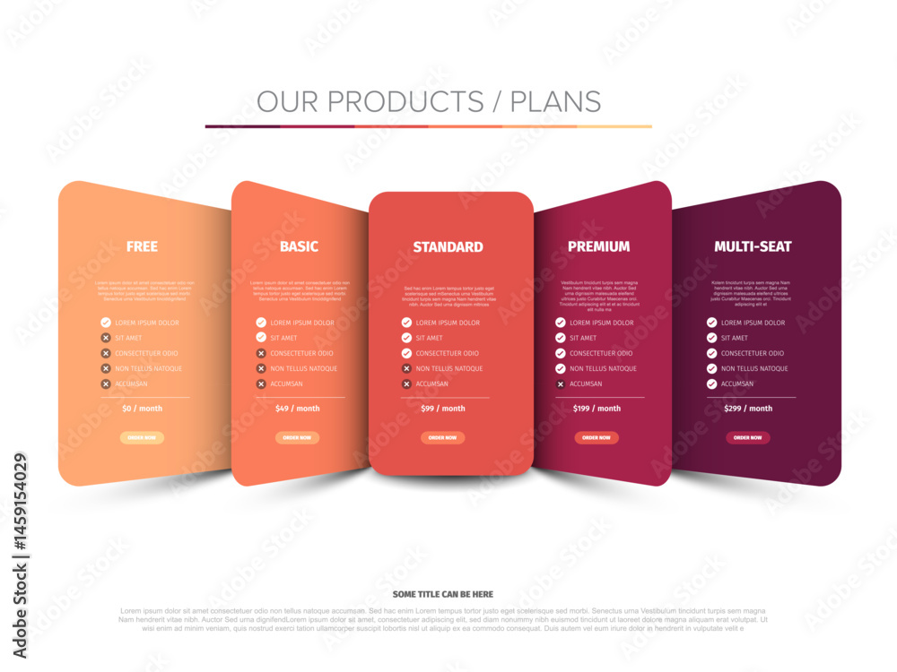 Poster displaying modern colorful pricing plans and product subscription options for comparison. this templ