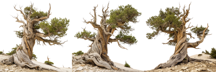 Set of A enduring strength of an ancient pine isolated on a transparent background.